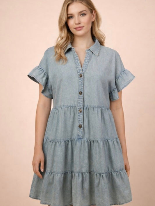 Mineral Washed Shirt Mini Dress