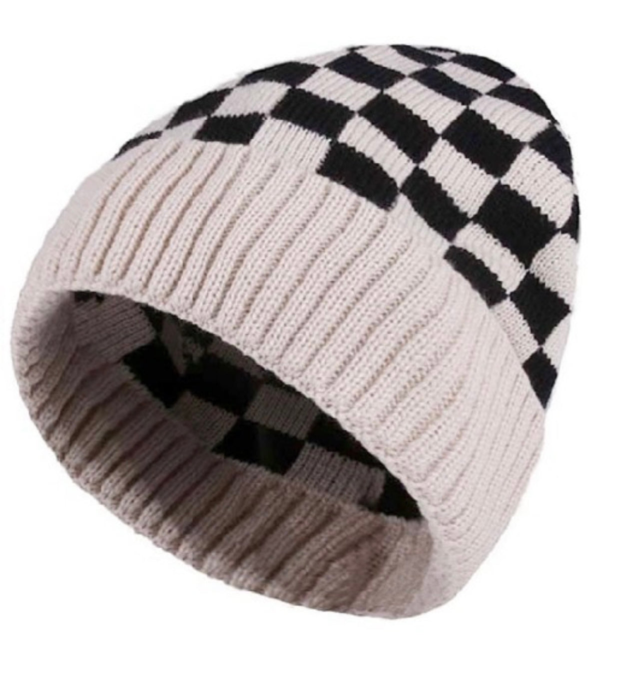 Checkered Pattern Cuff Beanie