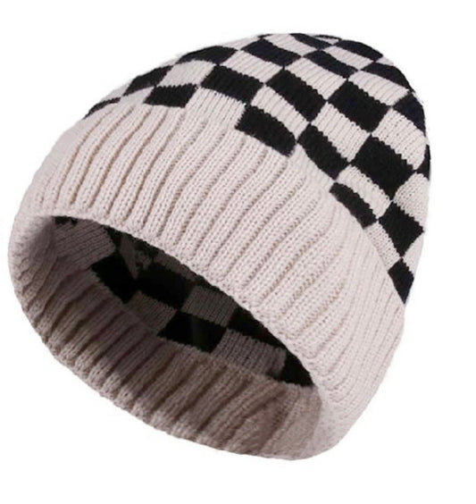 Checkered Pattern Cuff Beanie