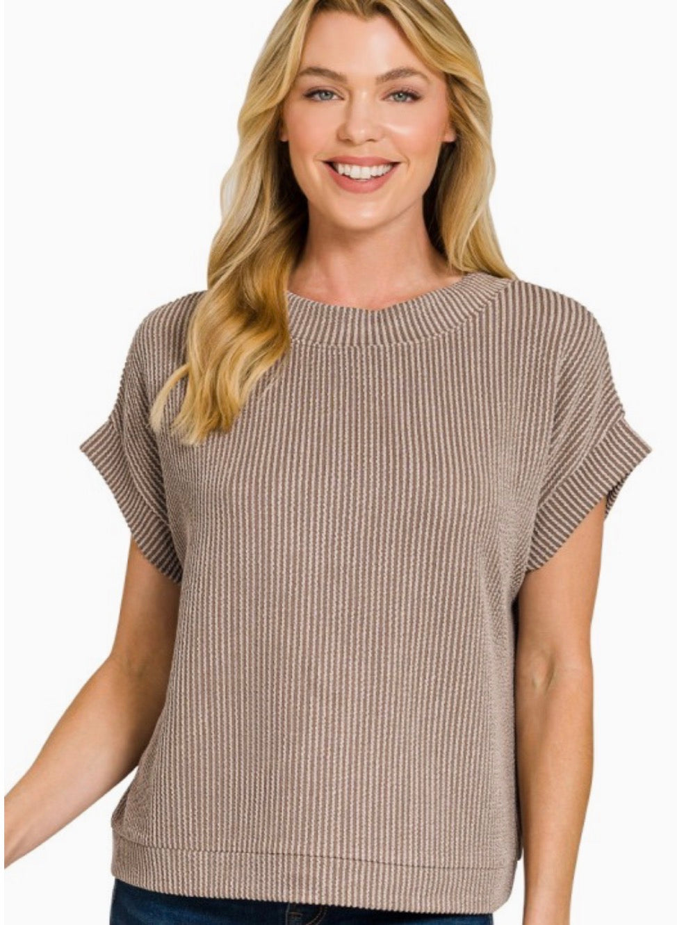 Raised Rib Cap Sleeve Tee