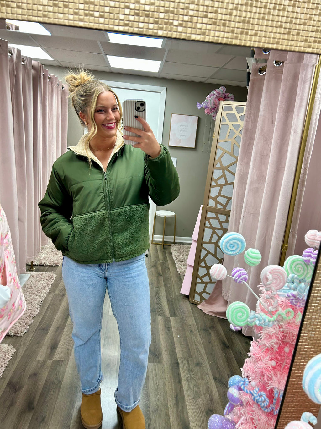 Fleece Block Zip Up Coat