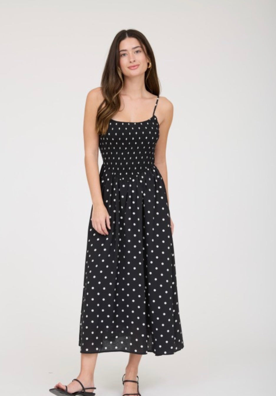 Polka Dot Smocked Midi Dress