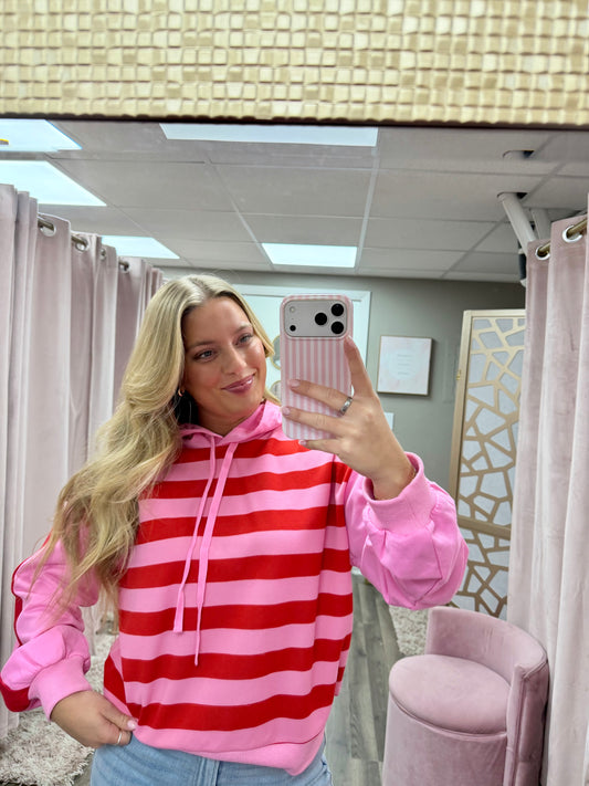 Pink & Red Stripe Combo Hoodie