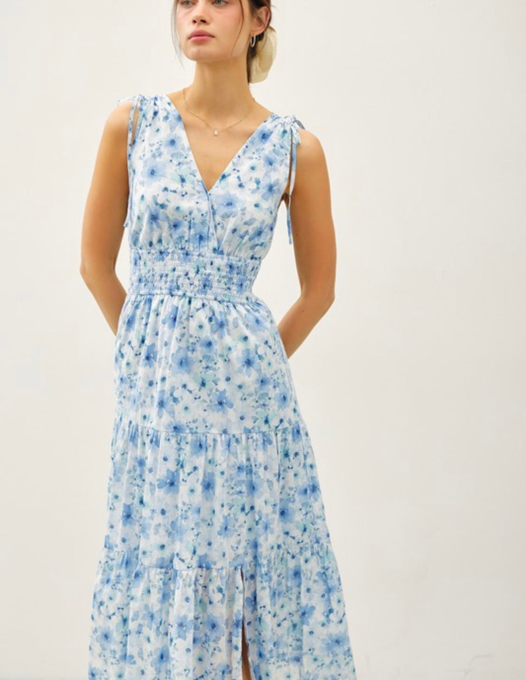 V Neck Floral Midi Dress