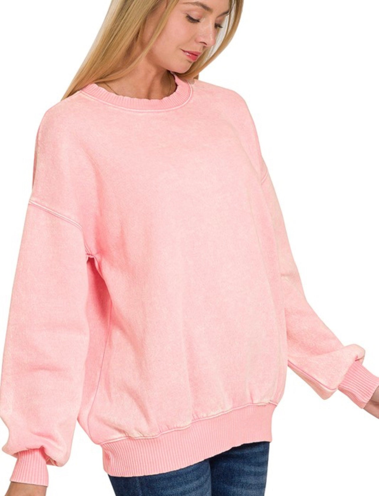 Acid Wash Pullover Fleece Crew