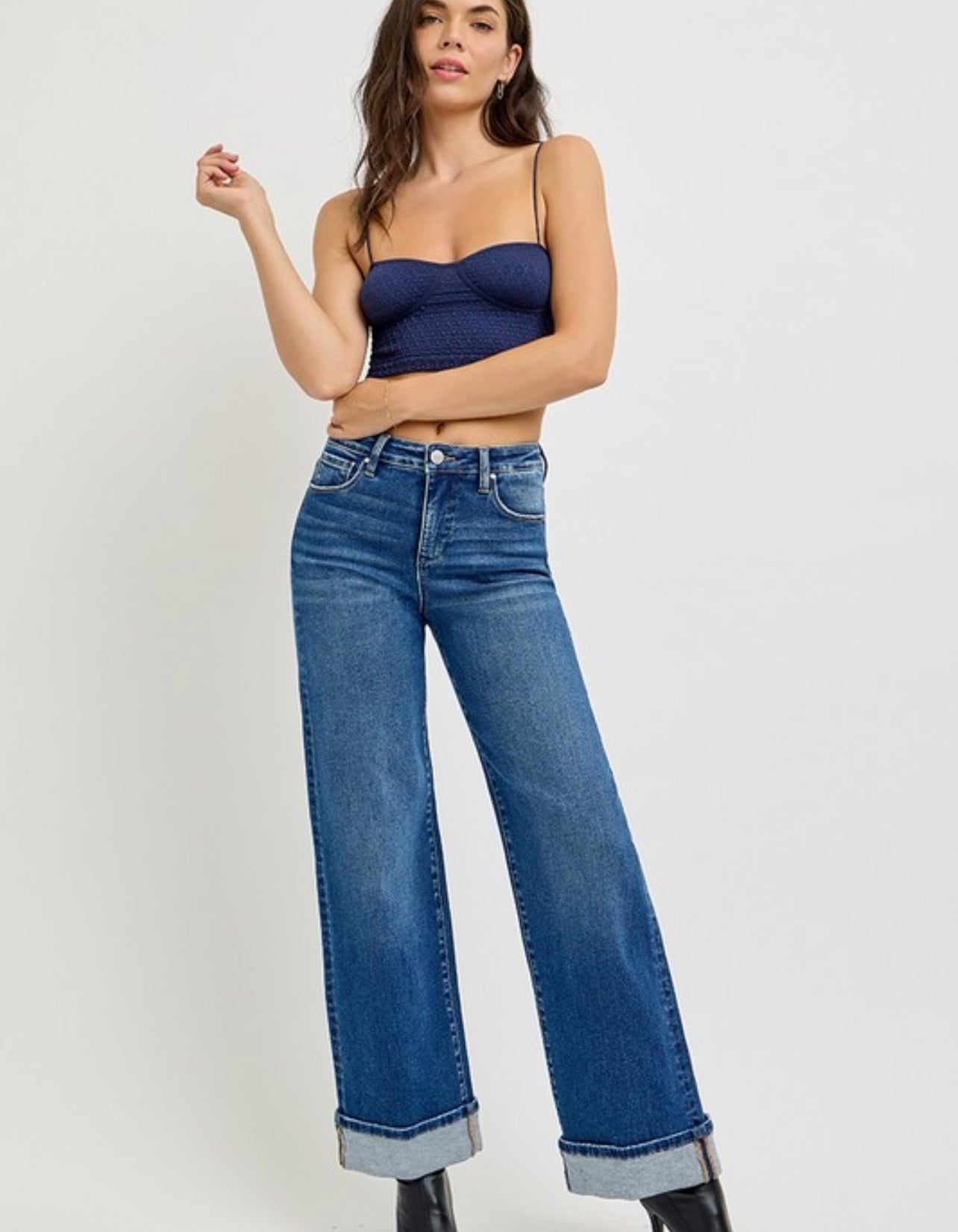 Risen Tummy Control Wide Leg w/ Cuff Jean