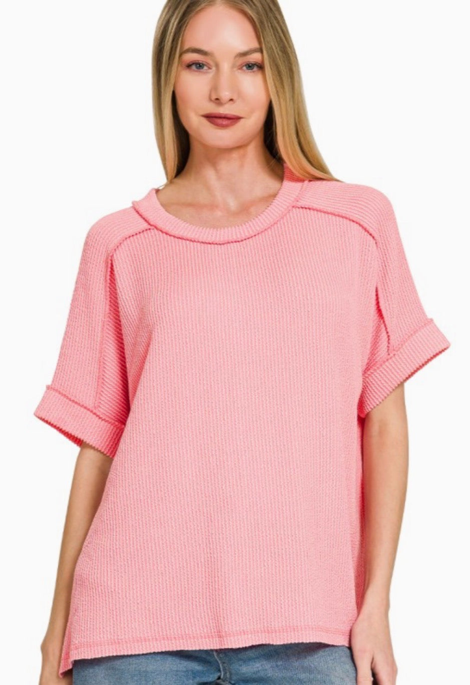 Raised Rib Raw Edge Top