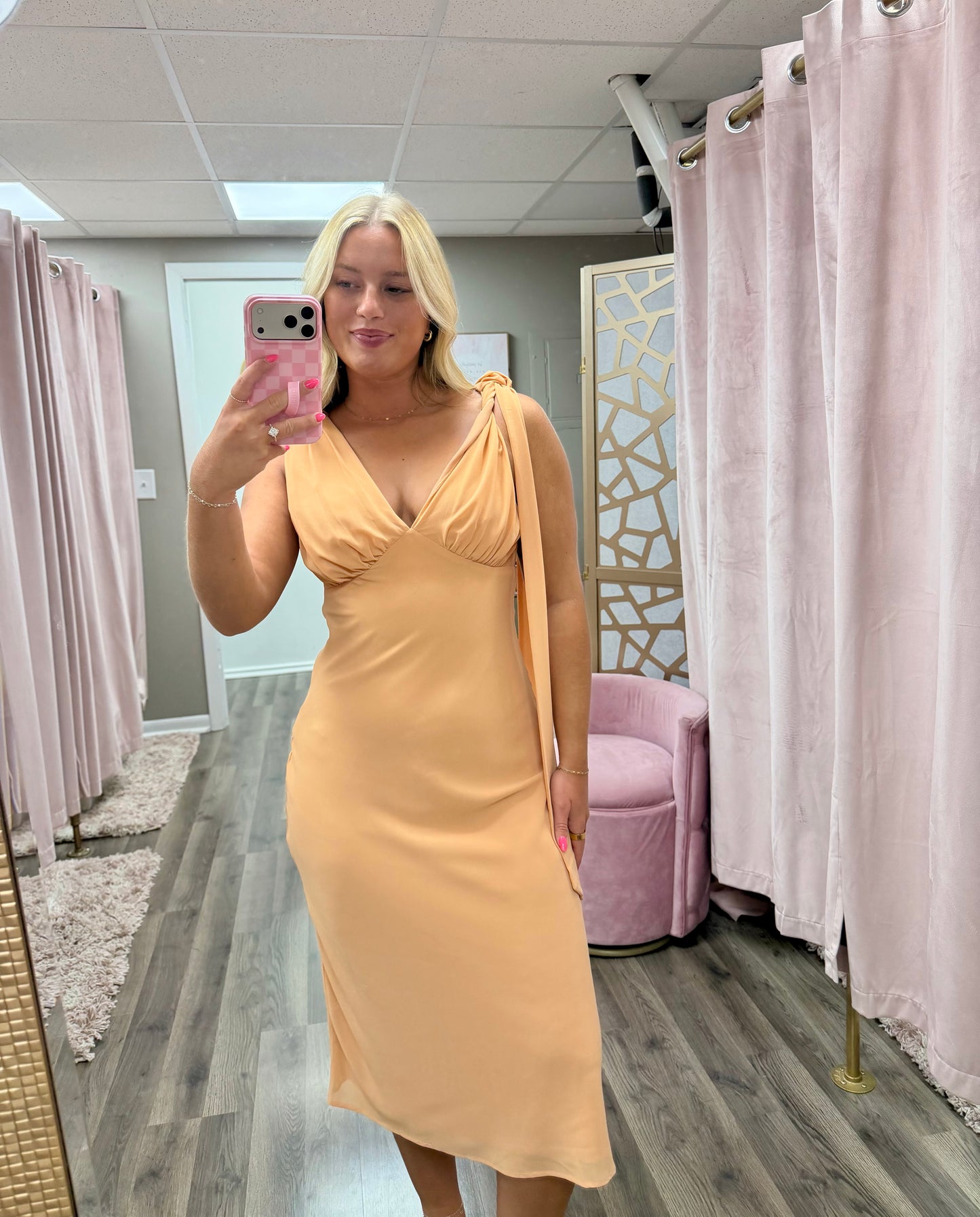 Simple Shoulder Tie Midi Dress