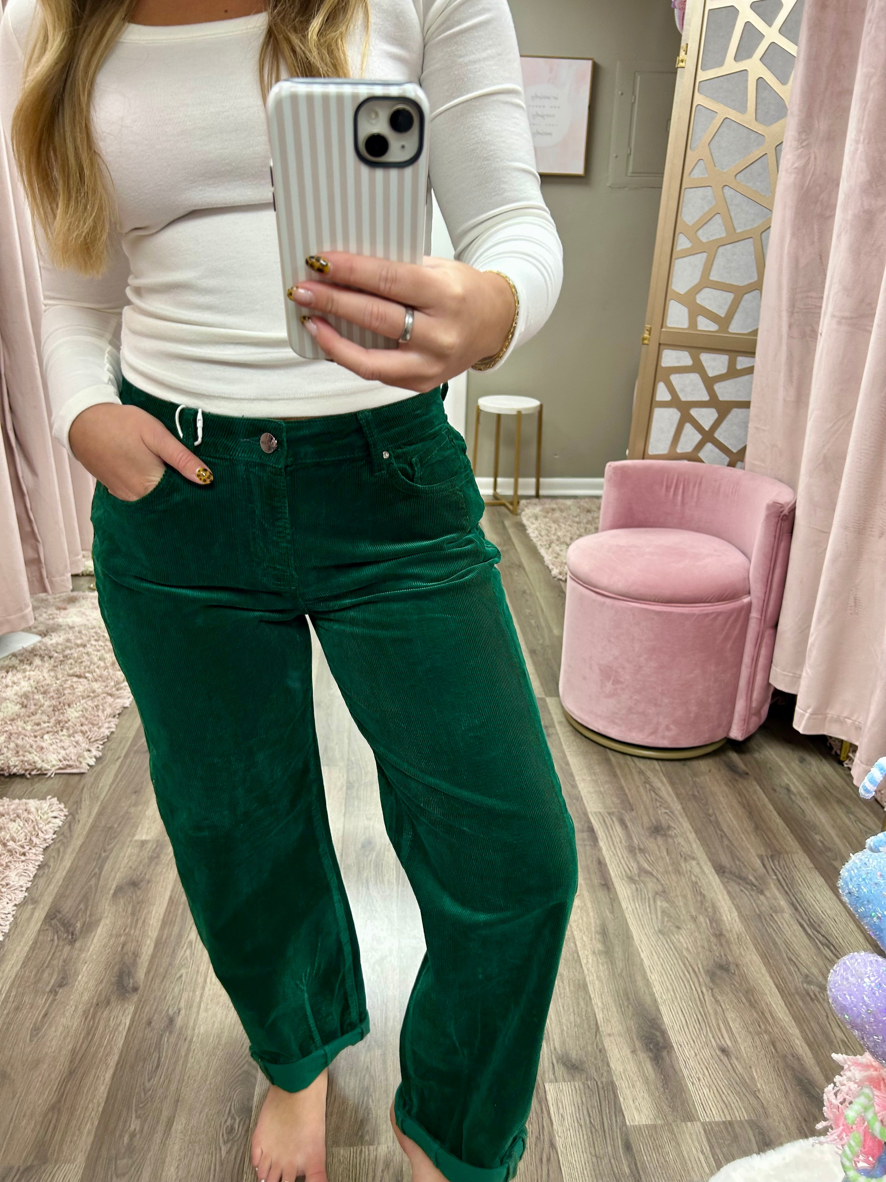 Risen High Rise Crop Corduroy Barrel Jeans