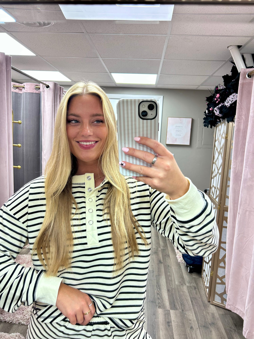 Stripe Henley Knit Top