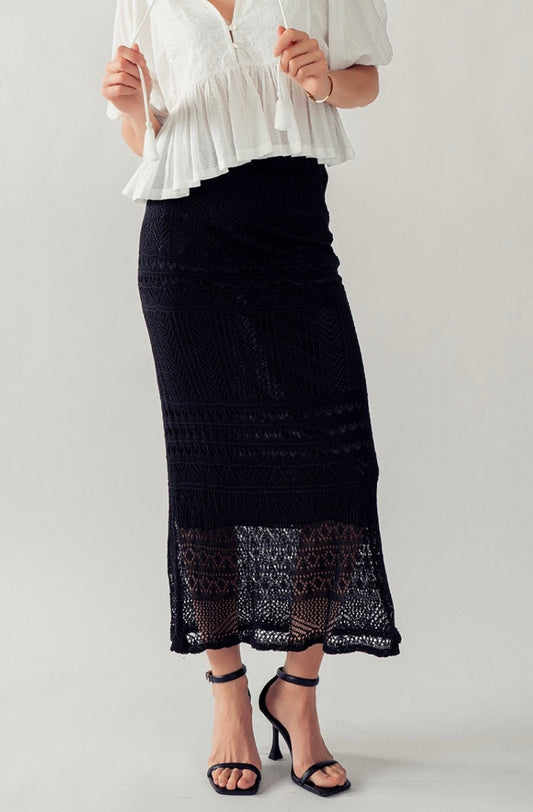 Hollow Out Crochet Black Skirt