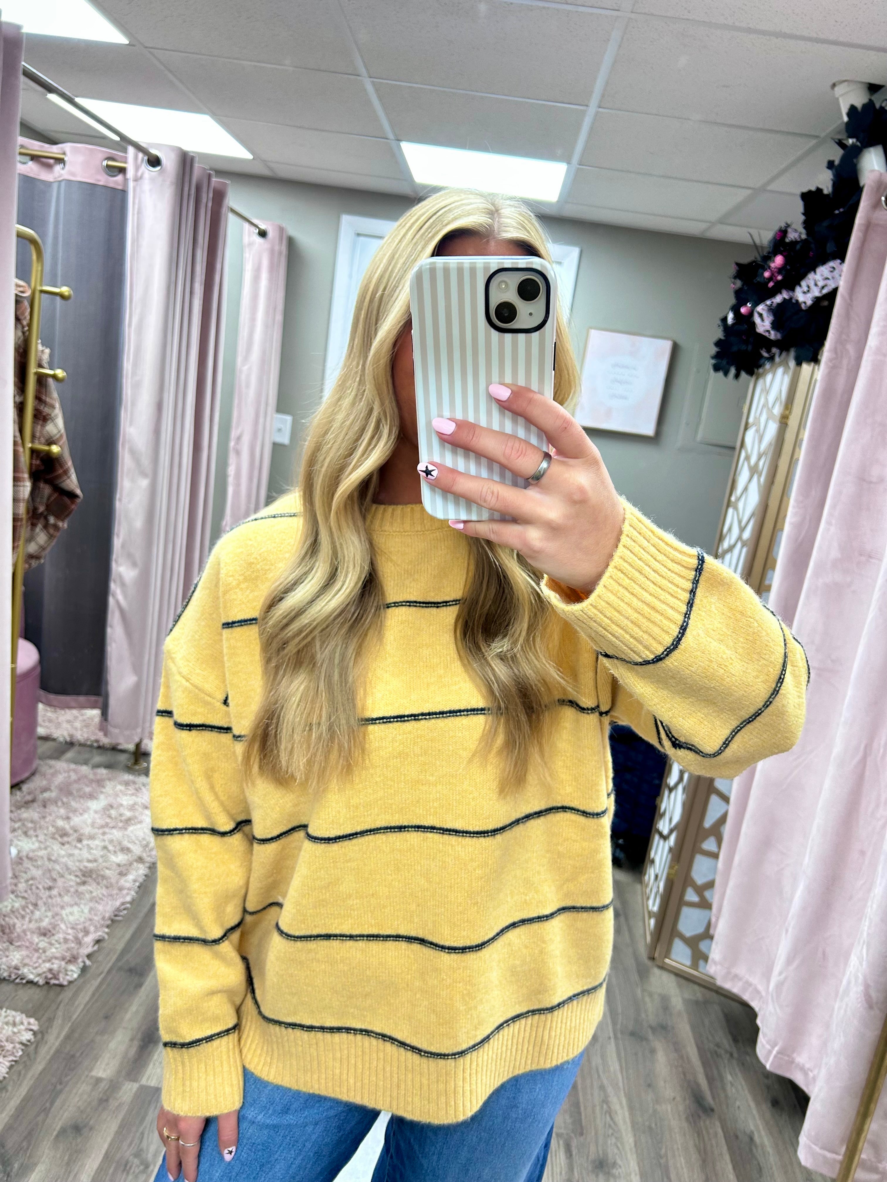 Stripe Pattern Drop Shoulder Sweater