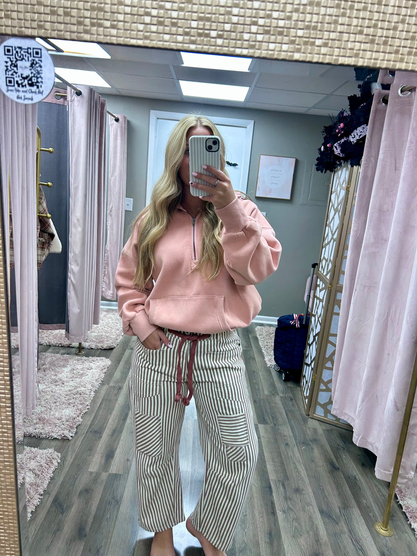 Striped Twill Barrel Pants