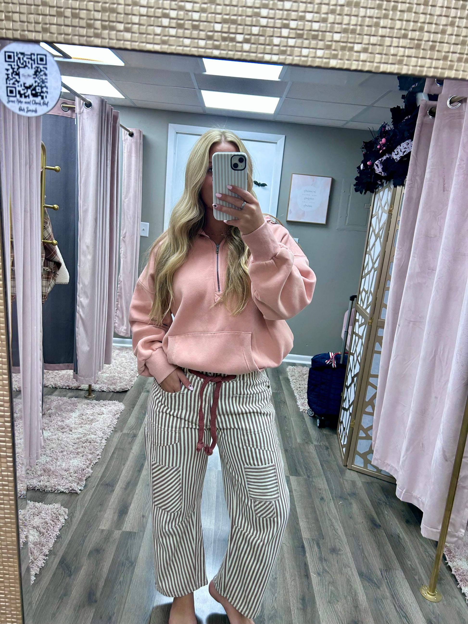 Striped Twill Barrel Pants