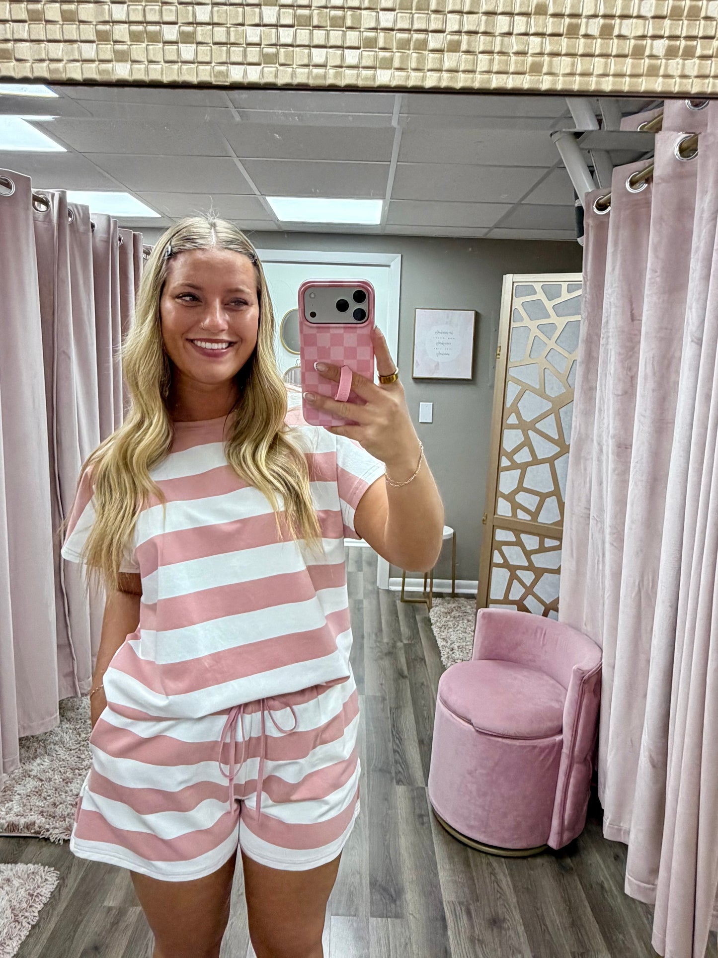 Stripe Casual Knit Top & Short Set