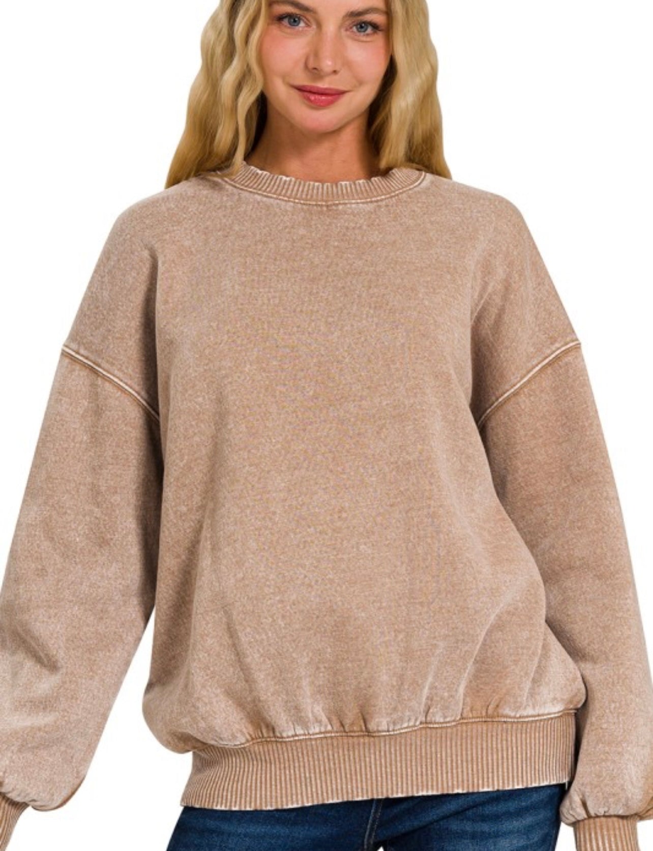 Acid Wash Pullover Fleece Crew