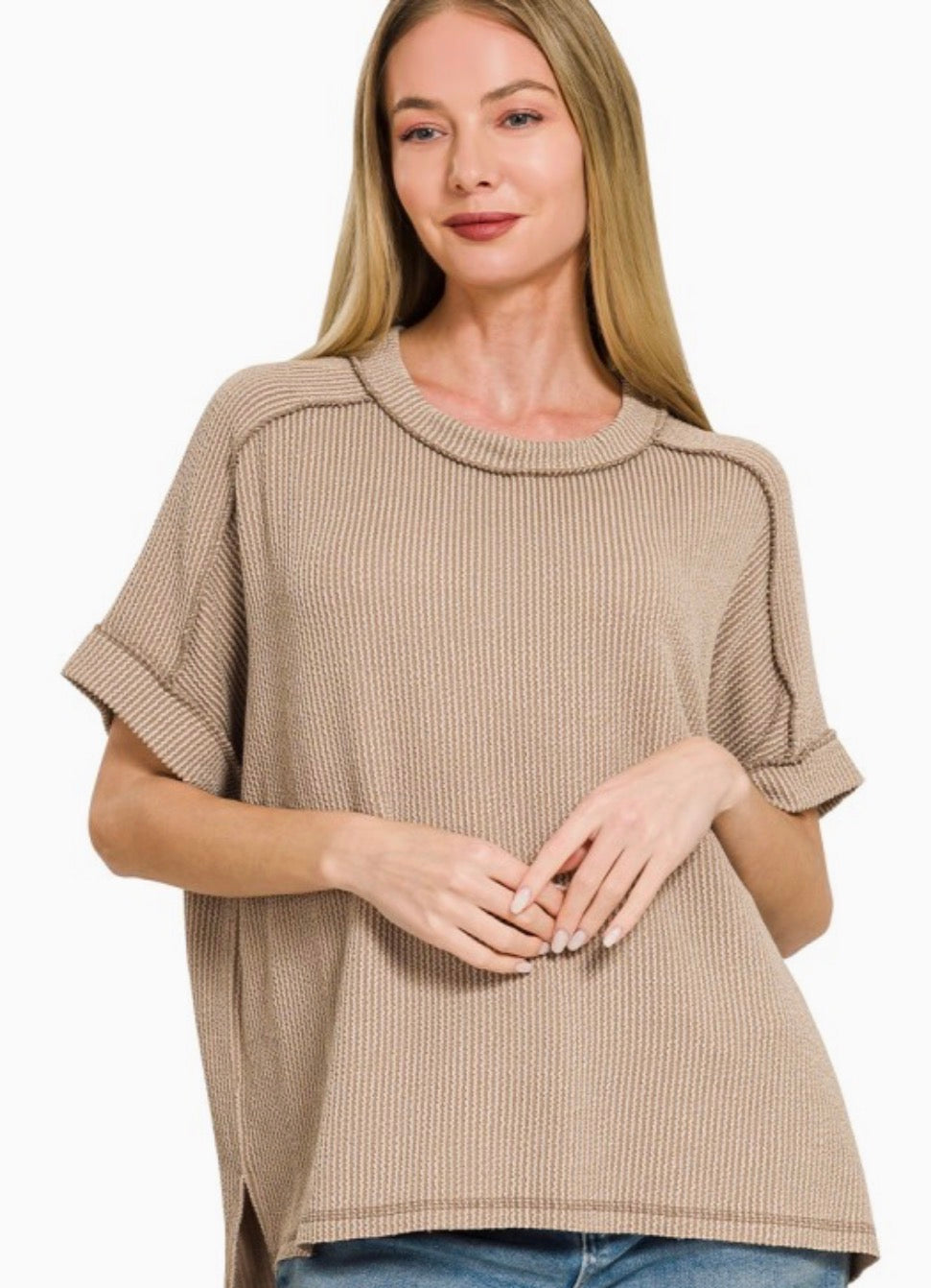 Raised Rib Raw Edge Top