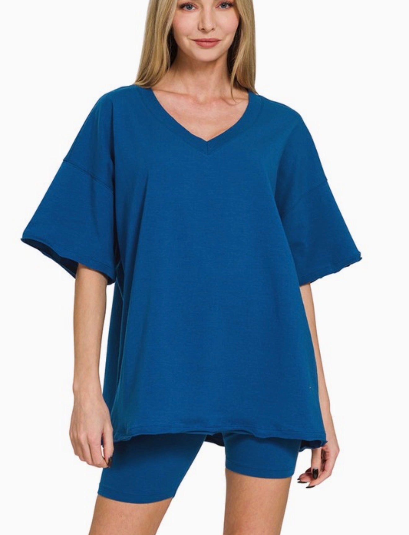 Cotton V Neck Short Set