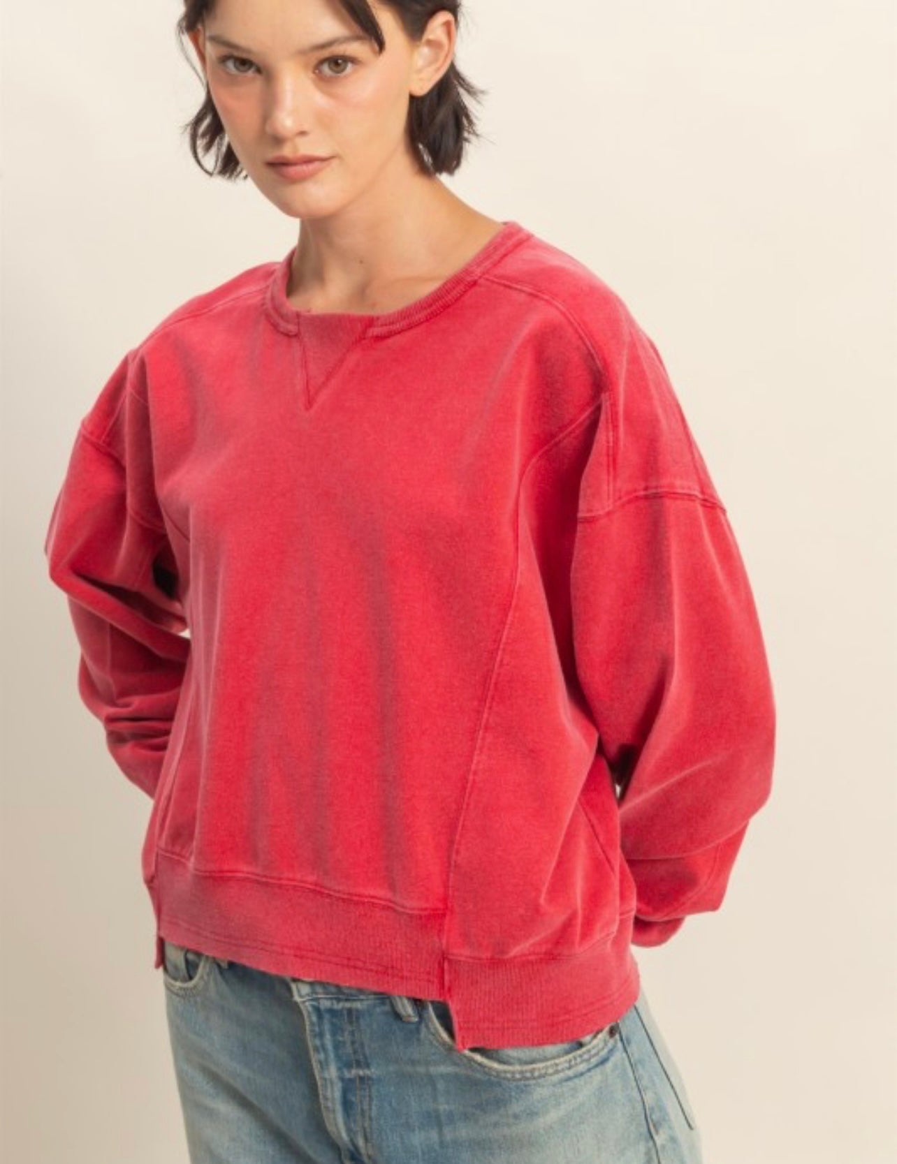 Oversized Raw Hem Crewneck