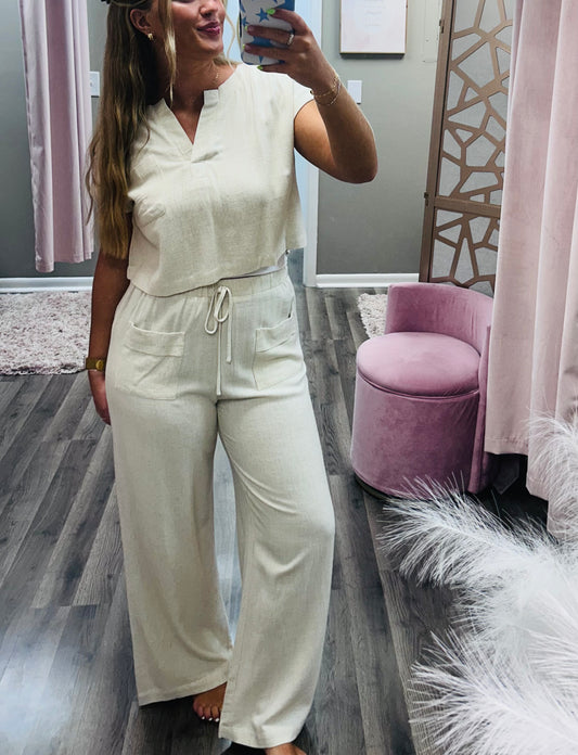 Linen Front Pocket Tie Pant