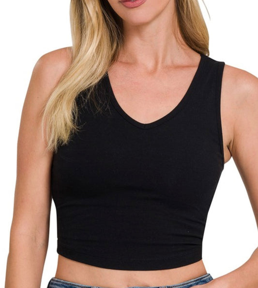 Cotton V Neck Crop Tank