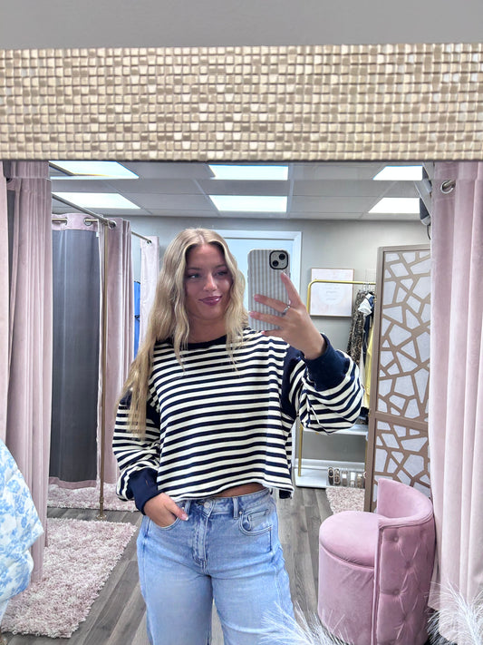 Striped Open Back Long Sleeve