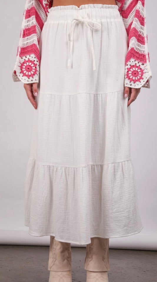 Elastic Waist Tiered Maxi Skirt