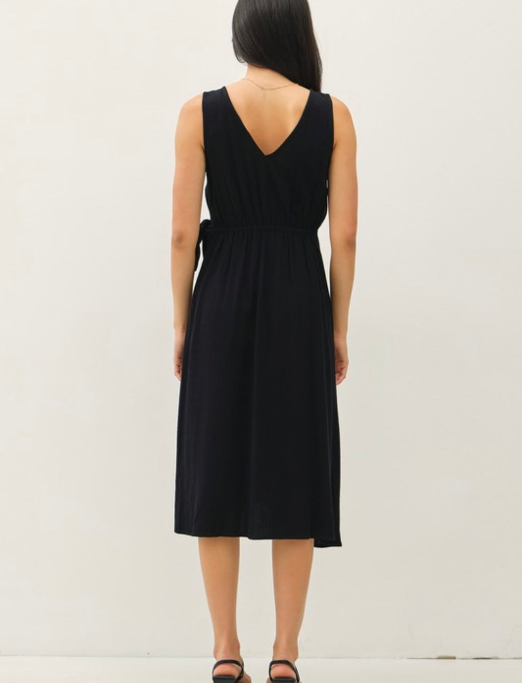 Linen Blend Wrap Midi Dress