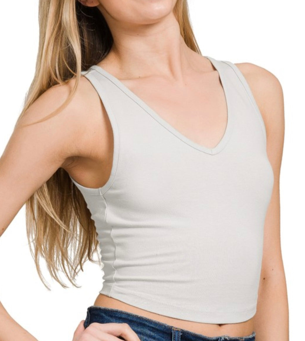 Cotton V Neck Crop Tank