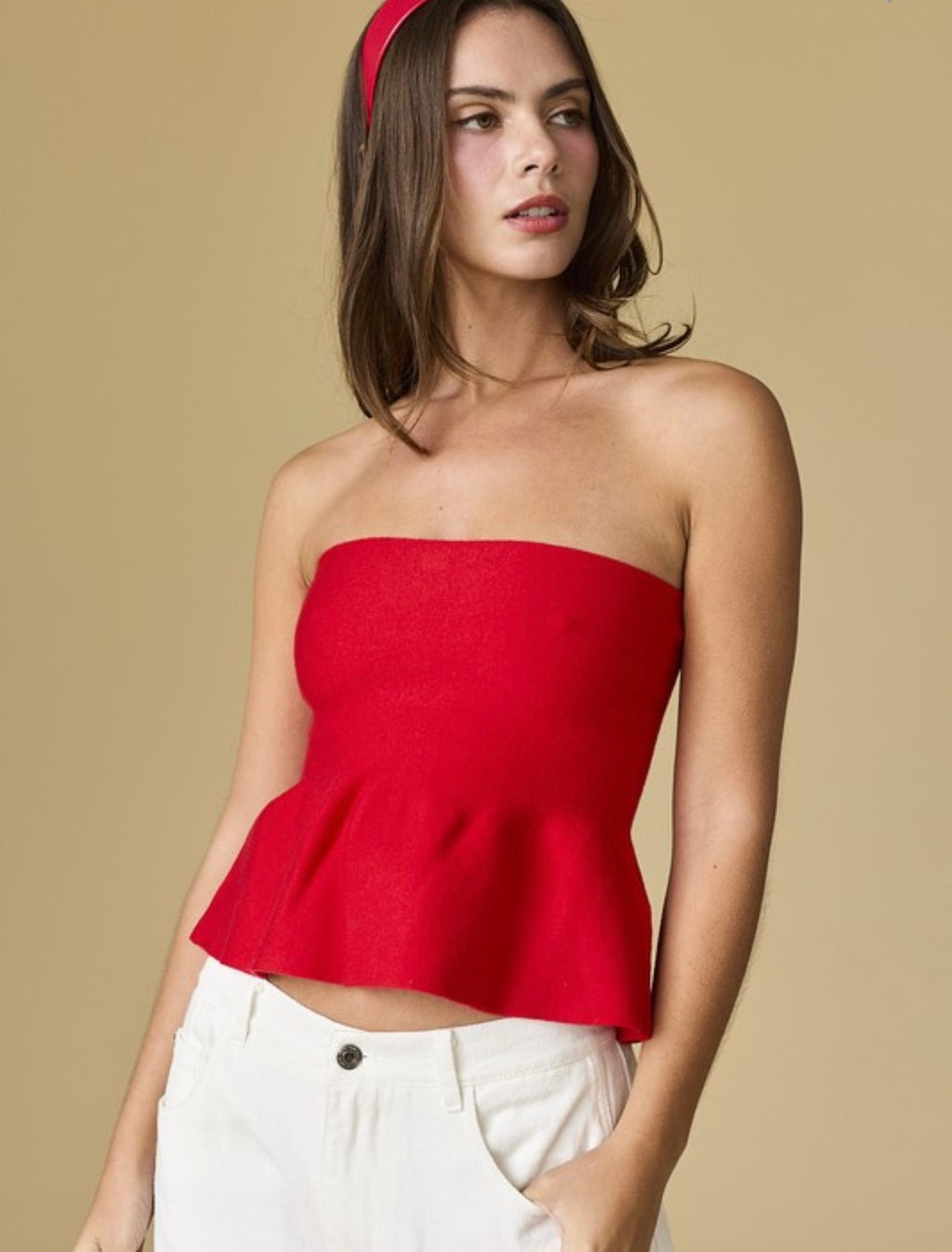 Strapless Knit Peplum Top