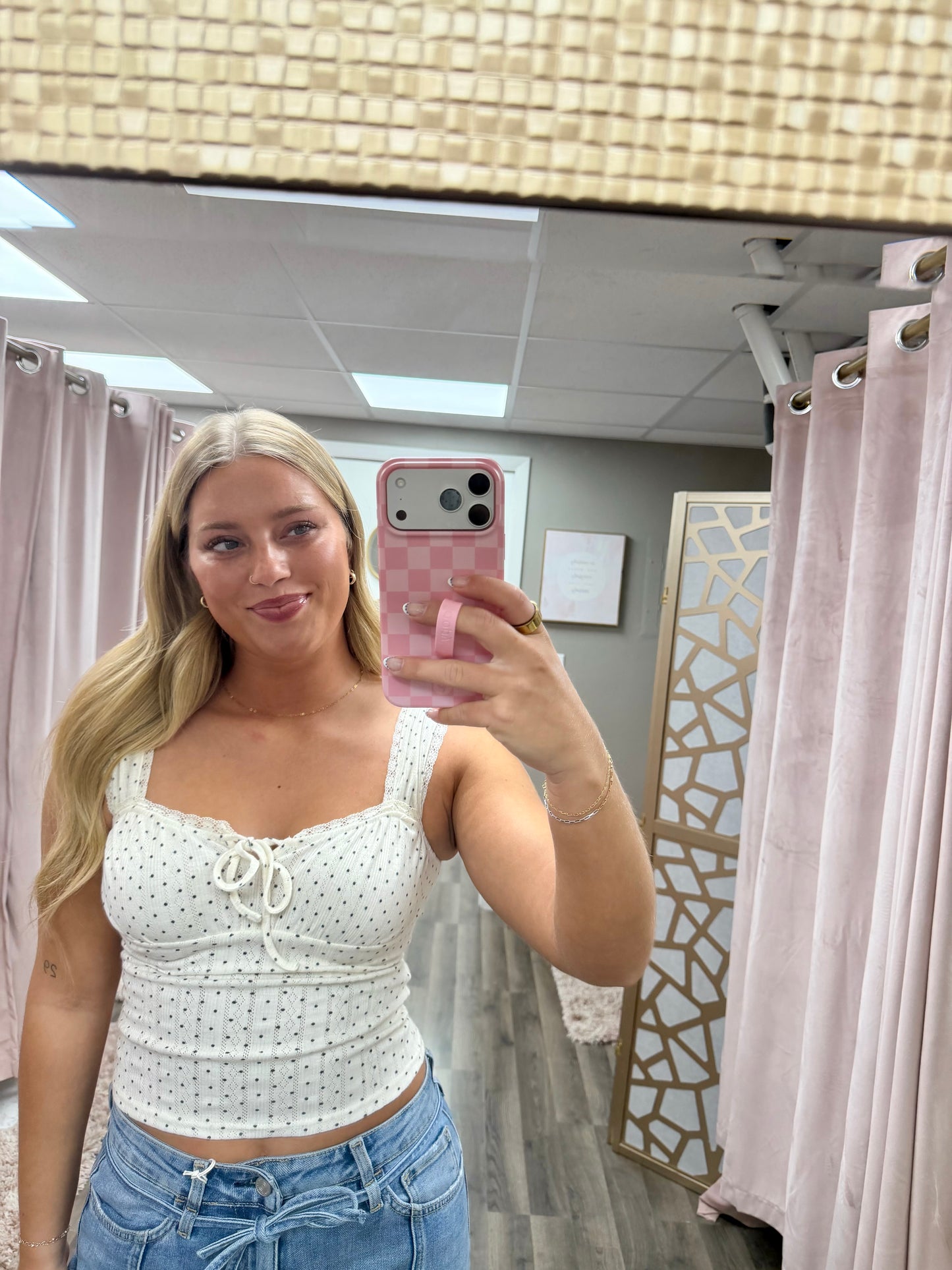 Polka Dot Pointelle Knit Top
