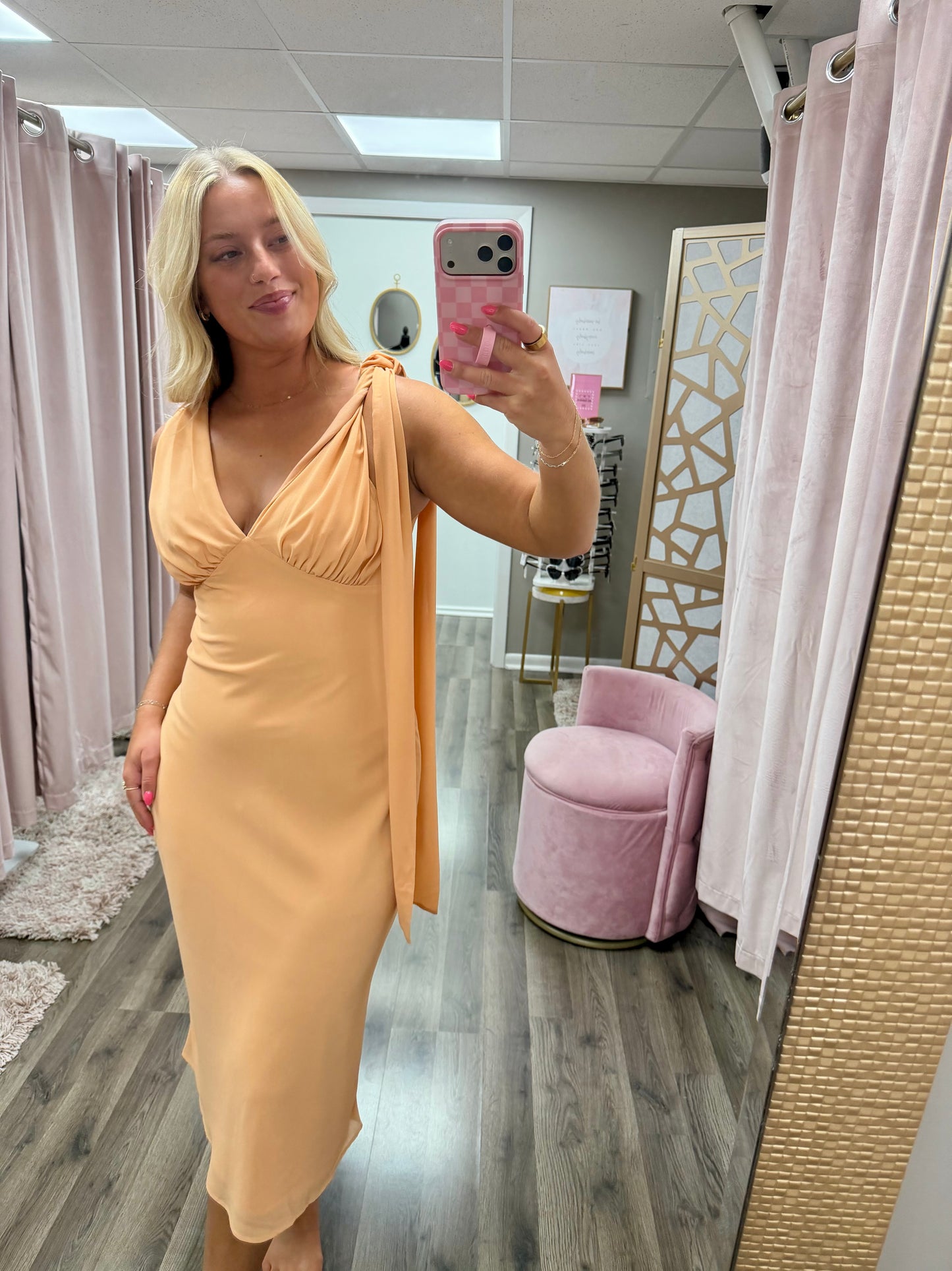 Simple Shoulder Tie Midi Dress