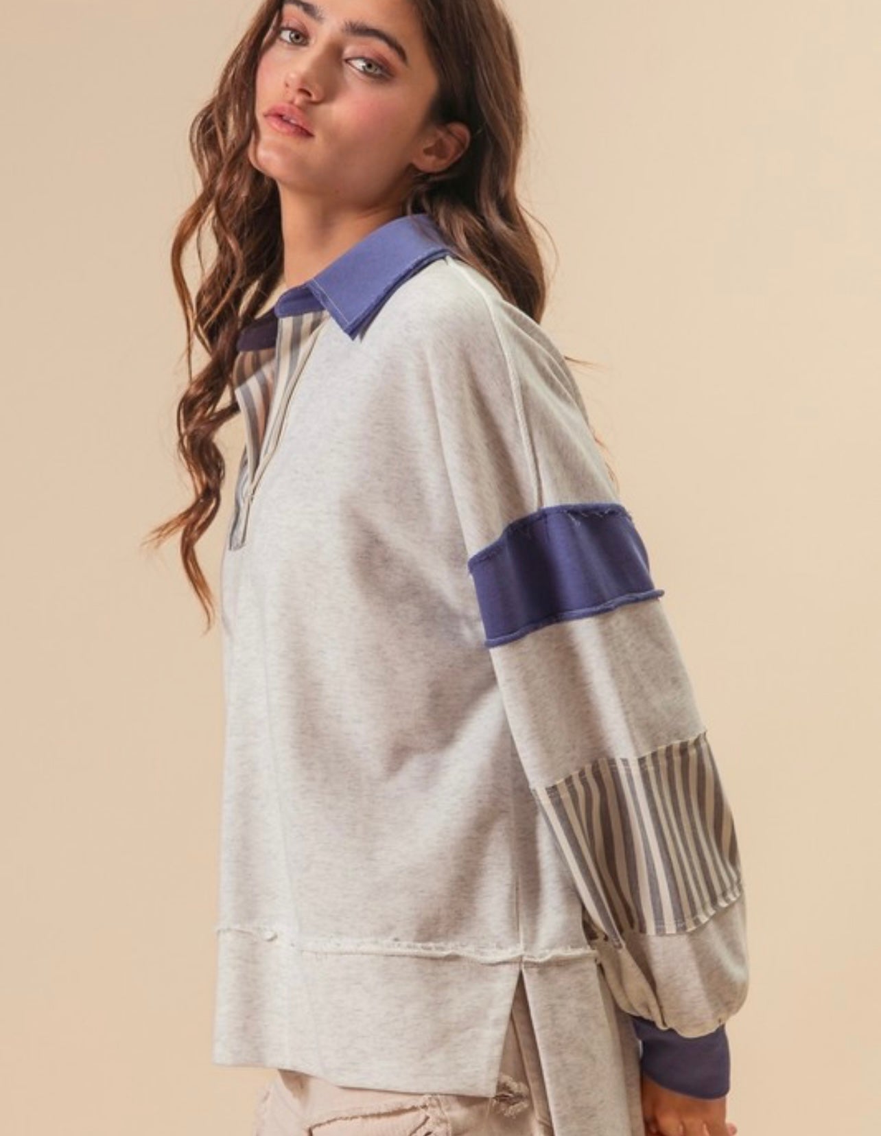 Cut Edge Stripe Block Pullover