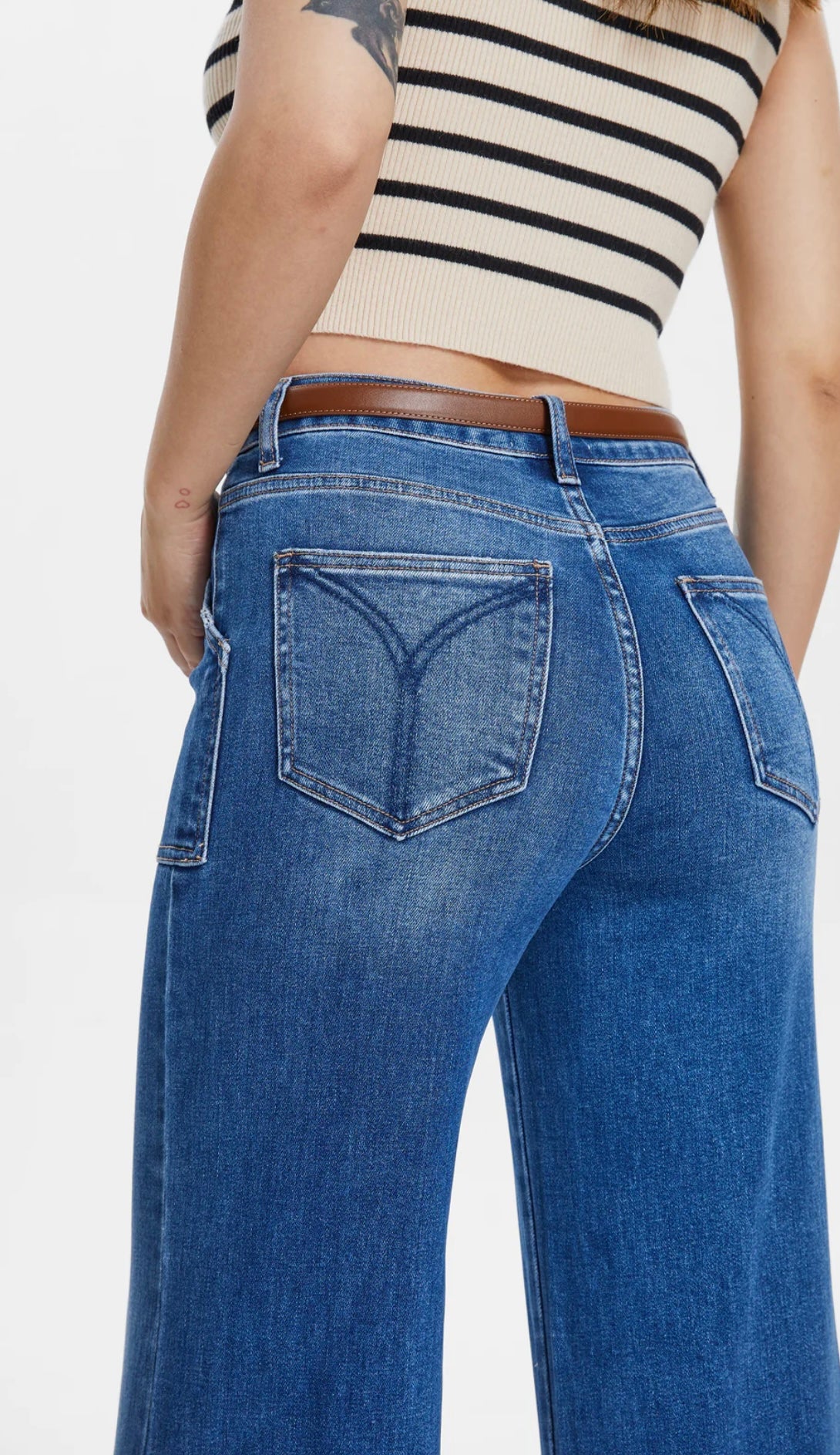 Bayeas Utility Patch Pocket Wide Leg Jean