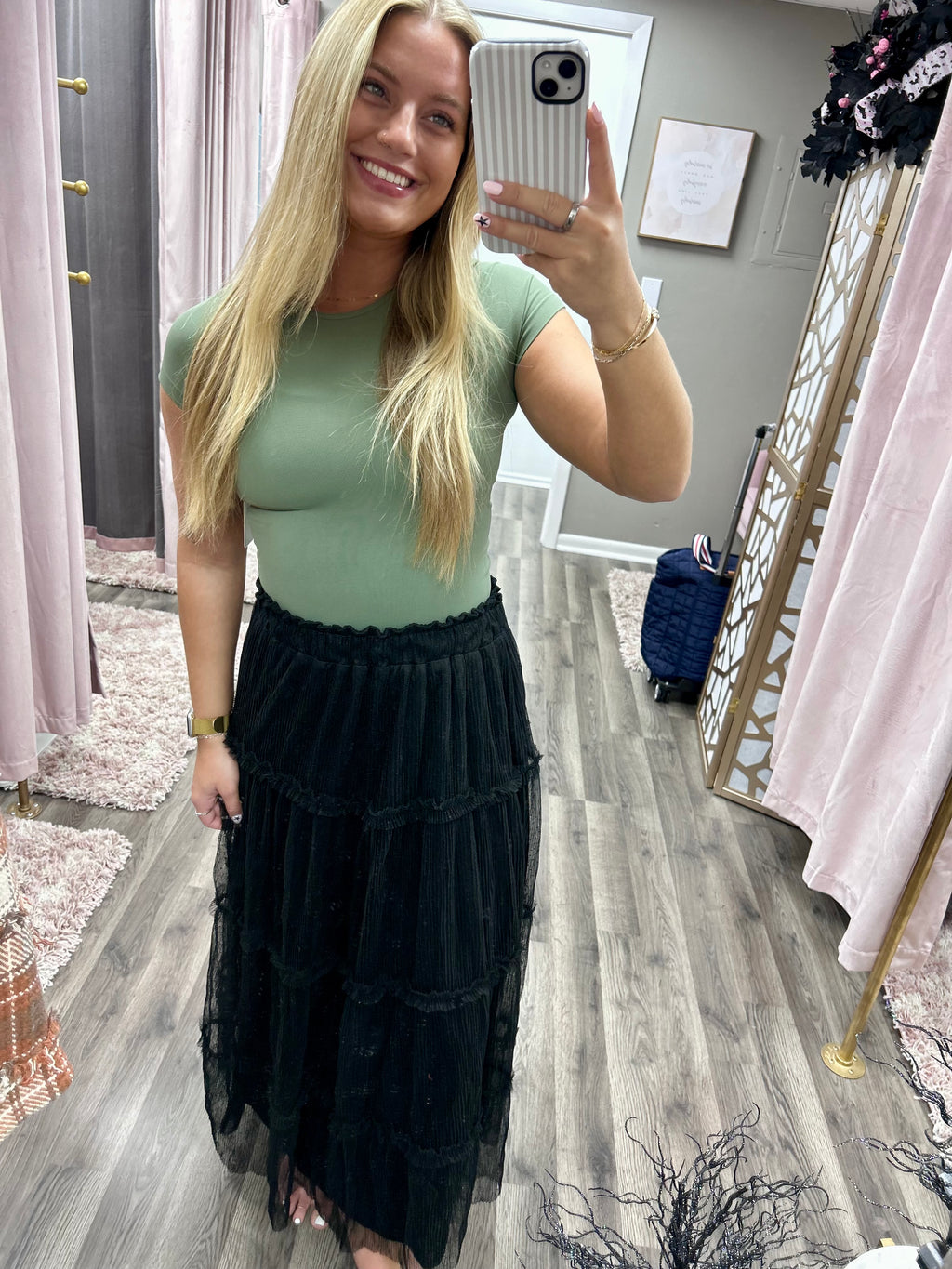 Polka Dot Tulle Midi Skirt