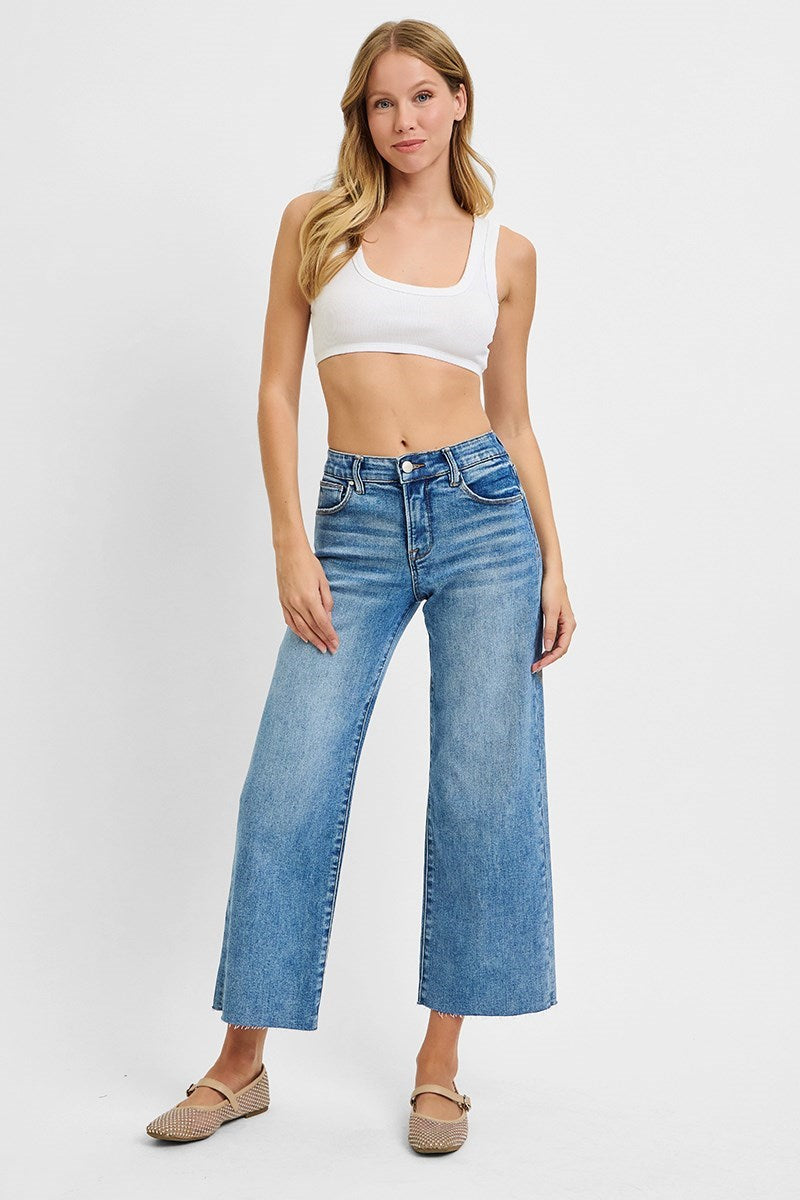 Risen Mid Rise Cropped Wide Jeans