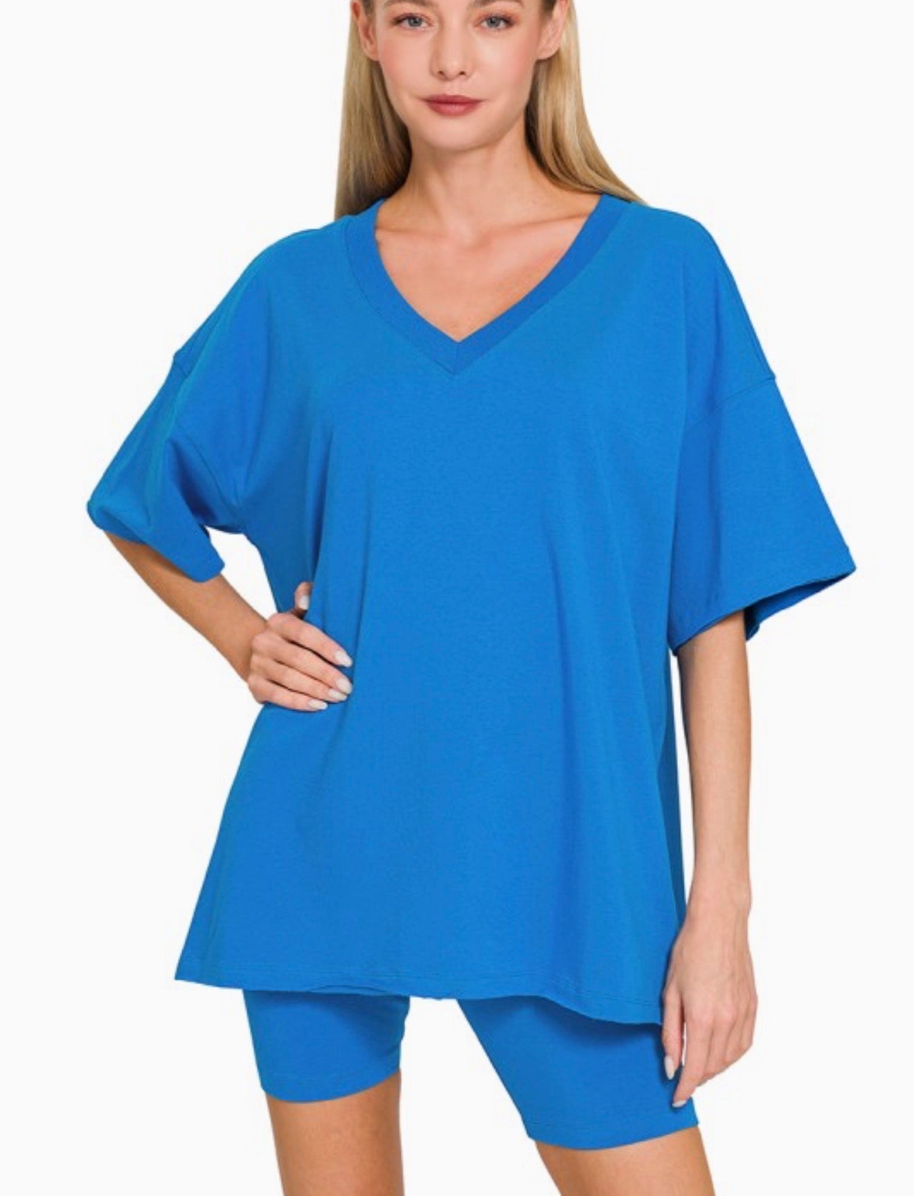 Cotton V Neck Short Set