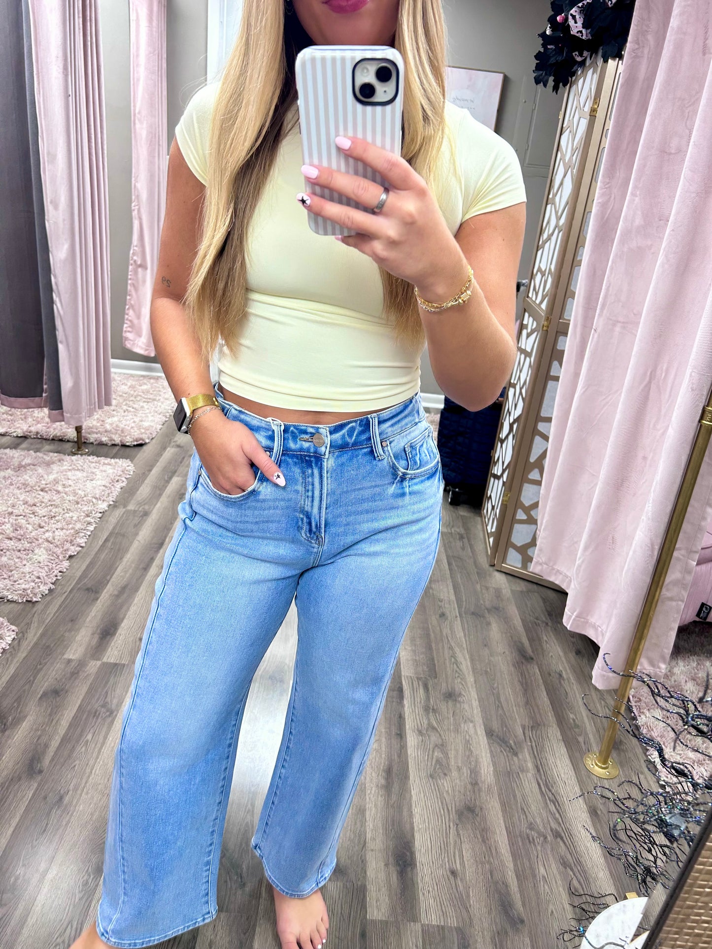 Risen Adjustable Waist Band Barrel Jean