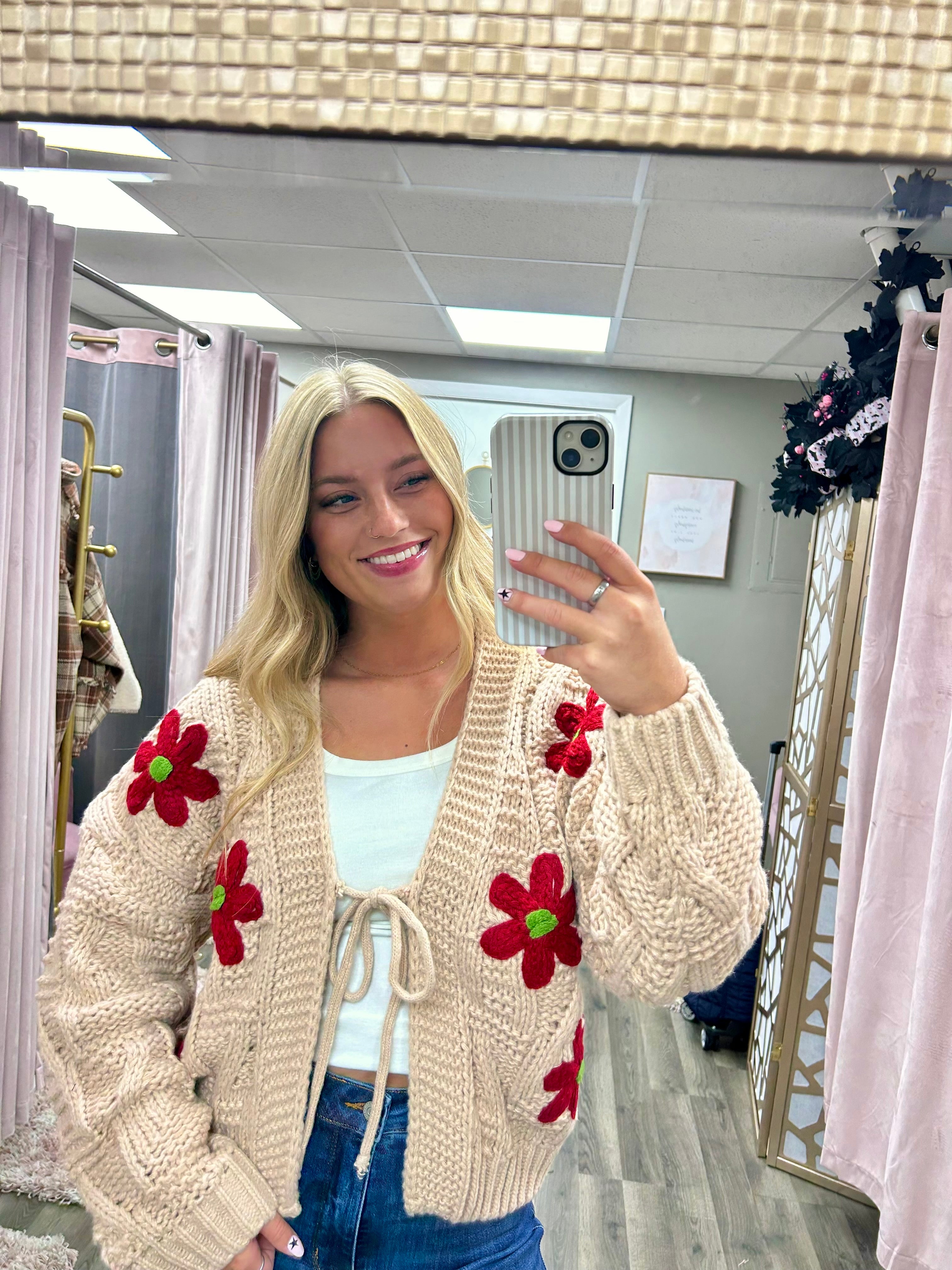 Flower Patched Bow Tie Cardigan