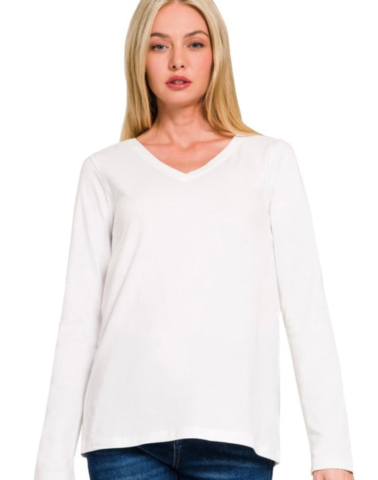 Cotton V Neck Long Sleeve