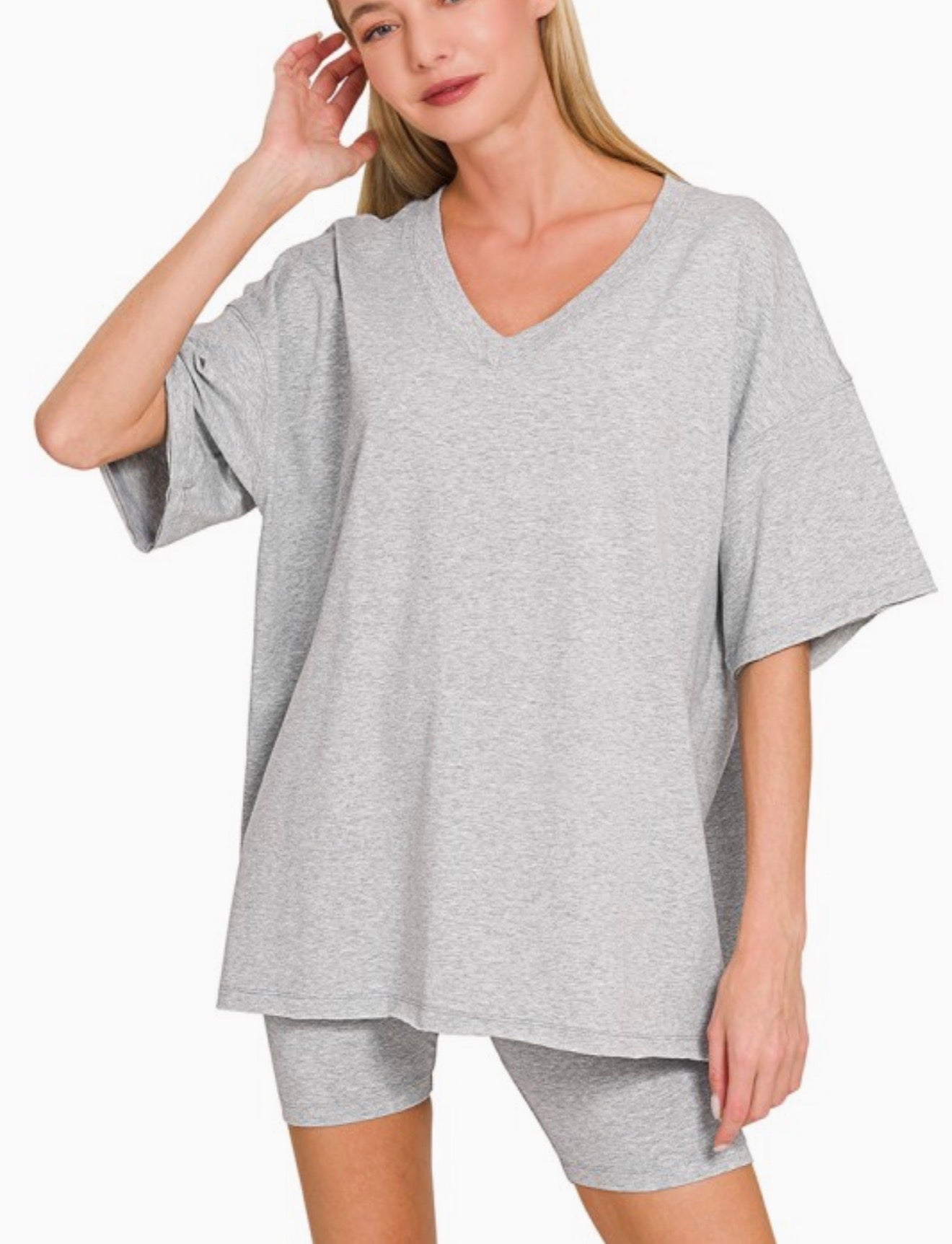 Cotton V Neck Short Set