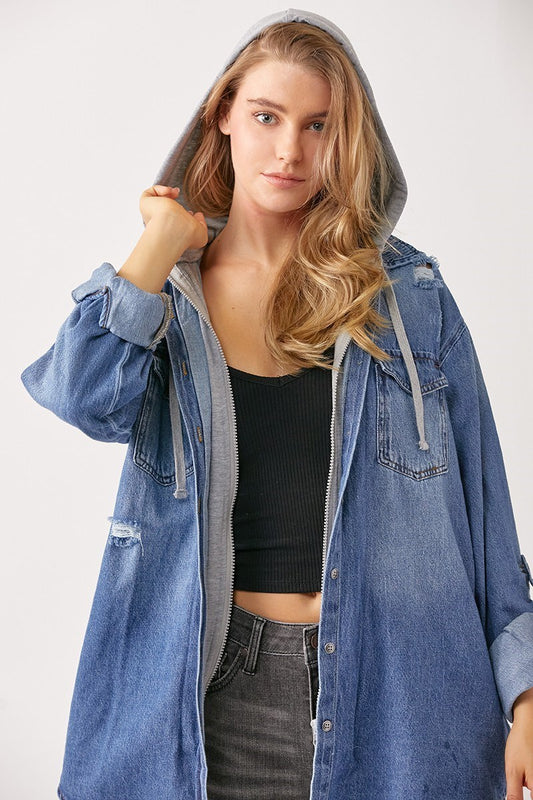 Oversized Denim Hoodie Zip Up