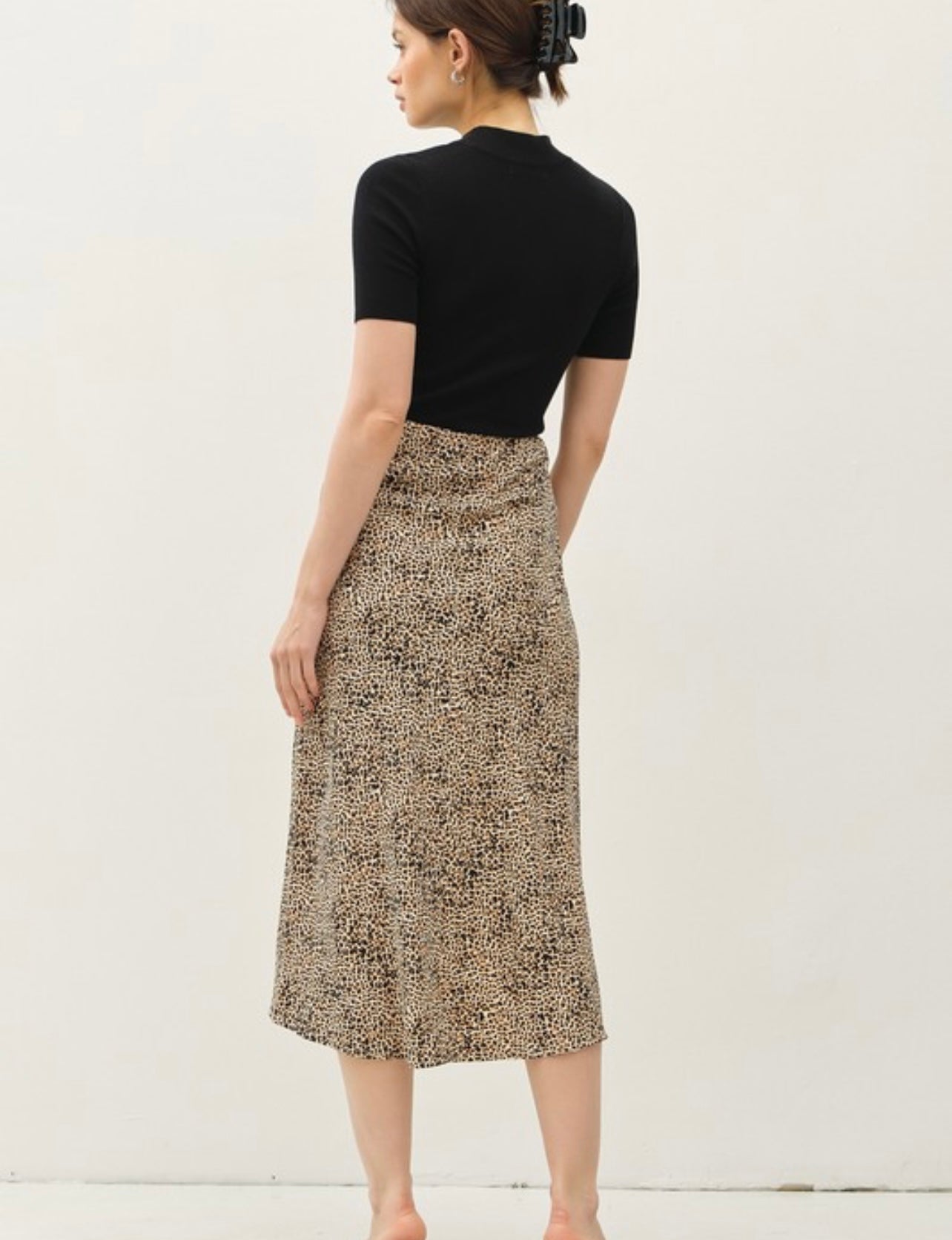 Printed Midi Skirt w/ Elastic Waist