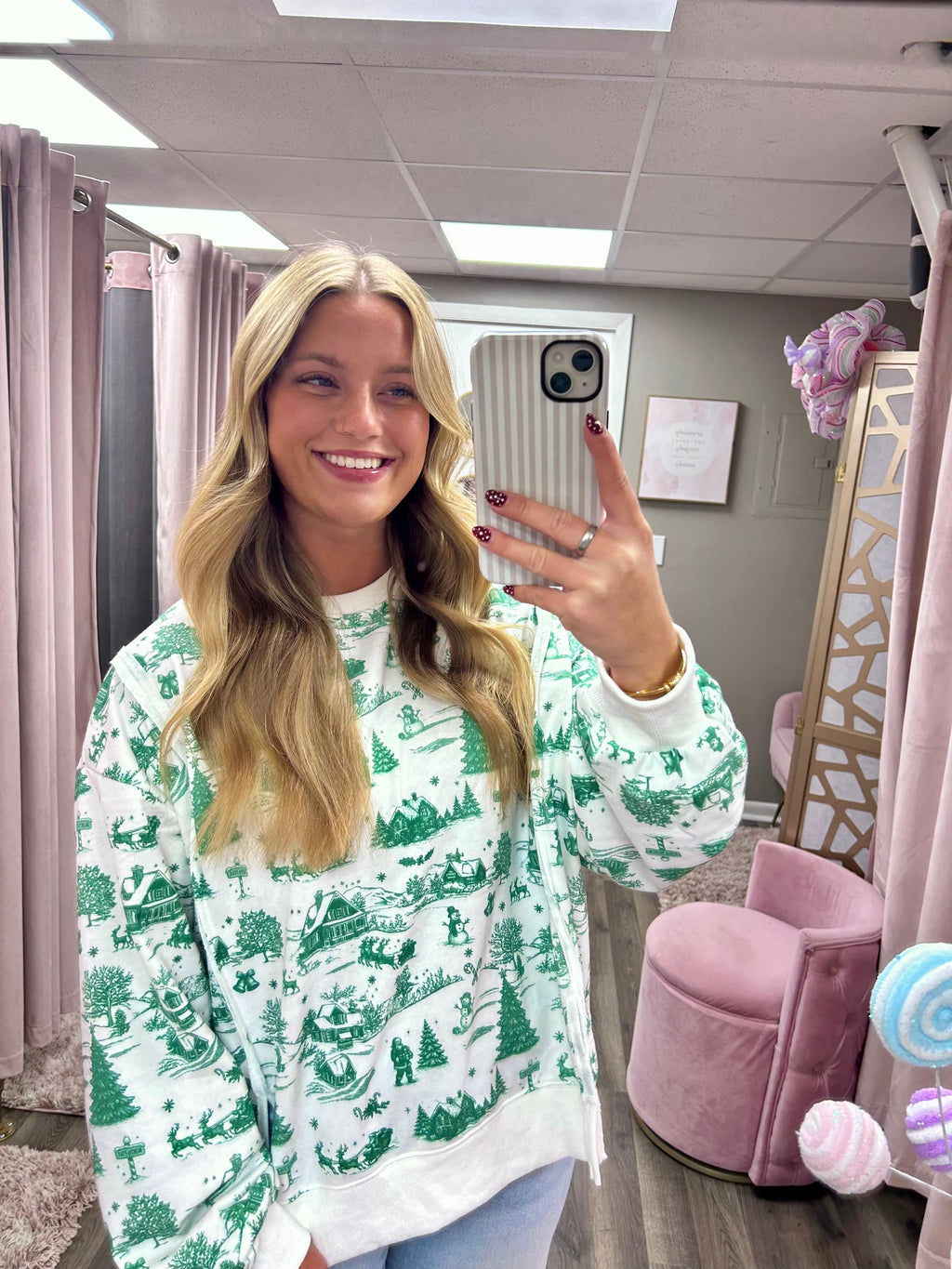 Holiday Printed Oversized Top