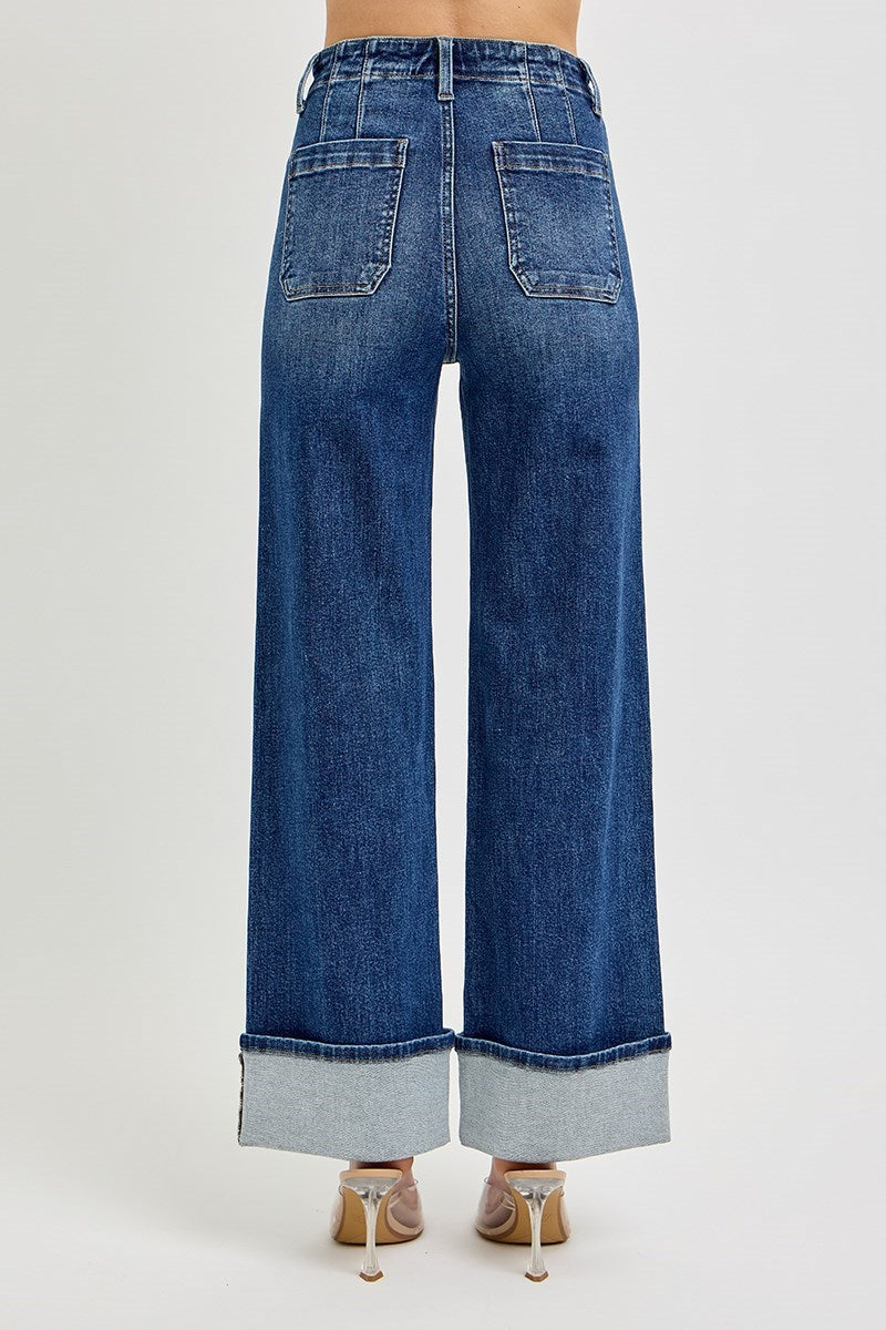 Risen High Rise Button Front Wide Jean