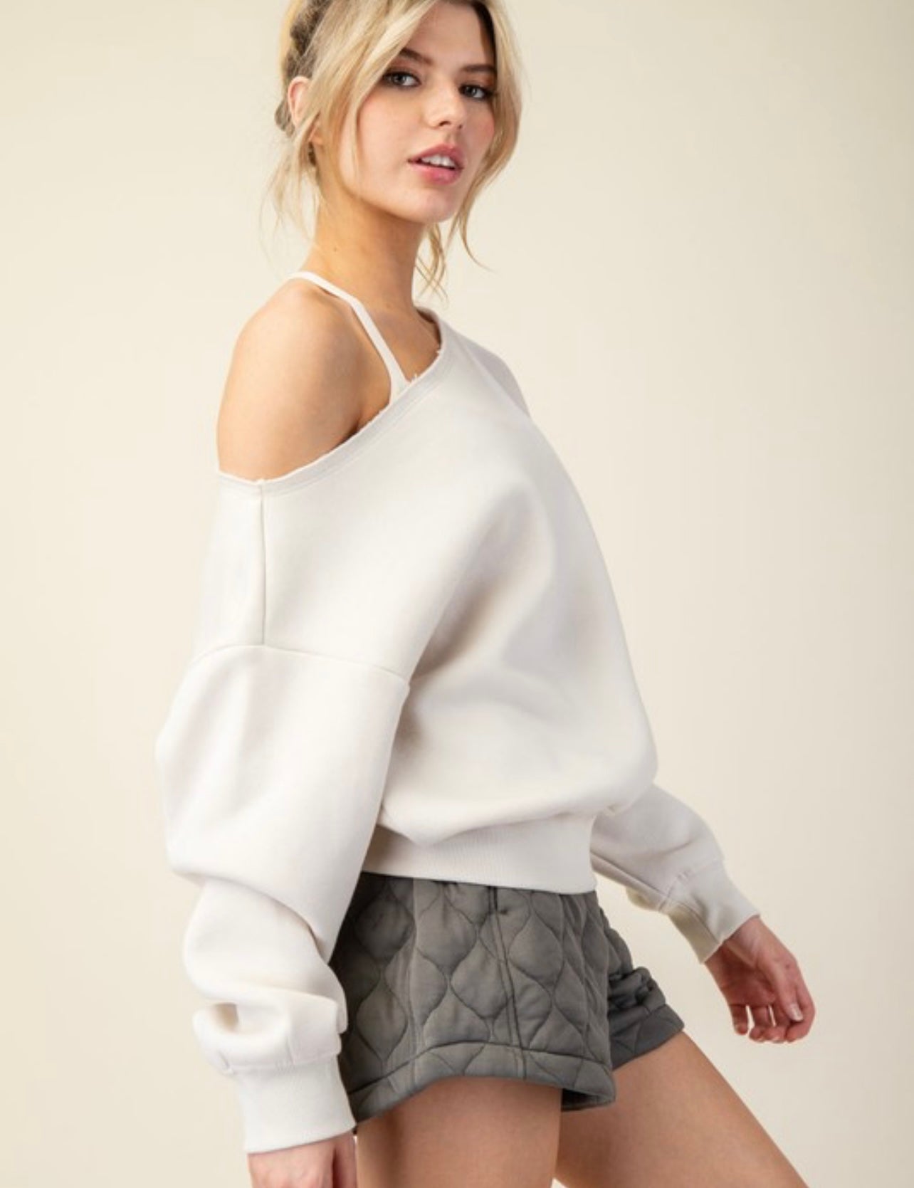 Terry Off Shoulder Fleece Top