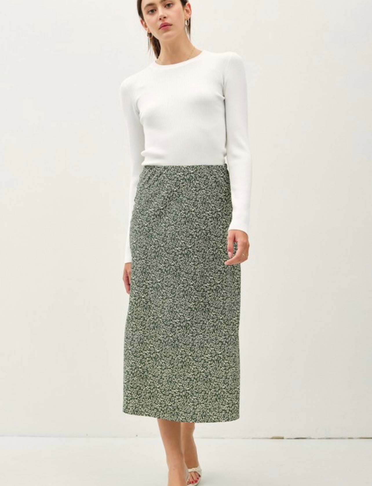 Printed Midi Skirt w/ Elastic Waist