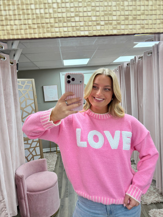Contrast Rib Trim Love Sweater