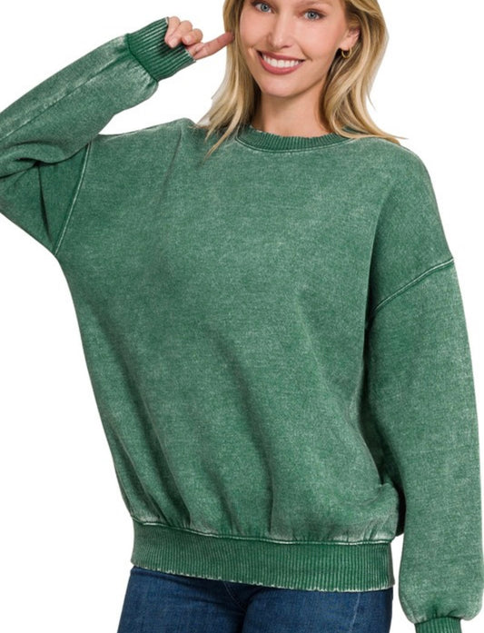 Acid Wash Pullover Fleece Crew