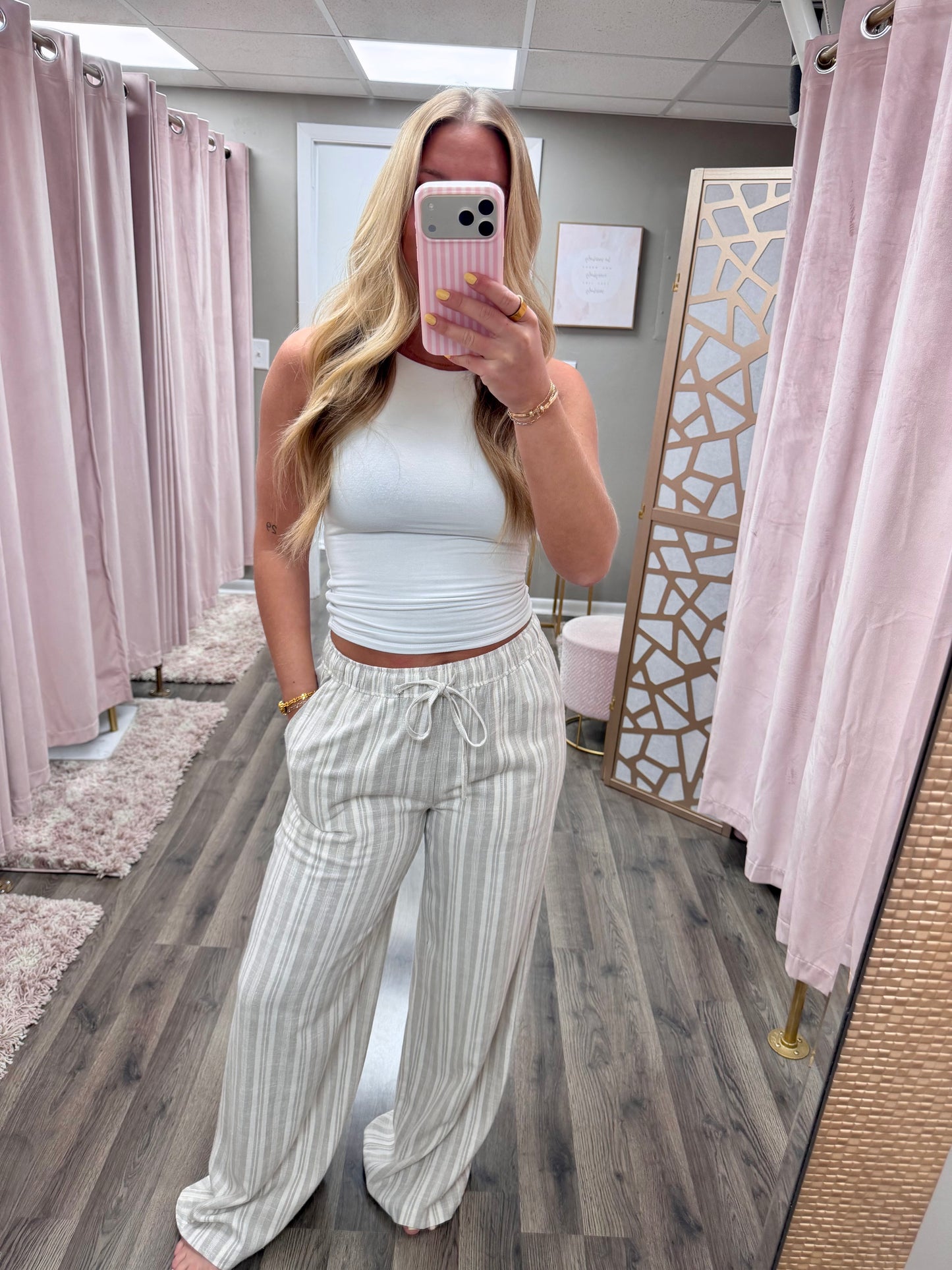 Neutral Stripe Linen Pant